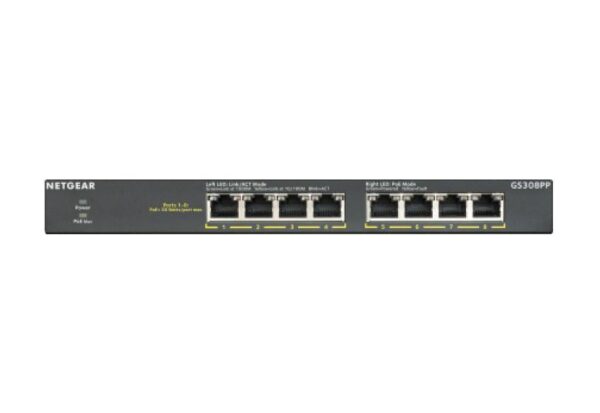 Netgear GS308PP SOHO 8-Port Gigabit PoE+ Unmanaged Switch GS308PP 100AJS 2