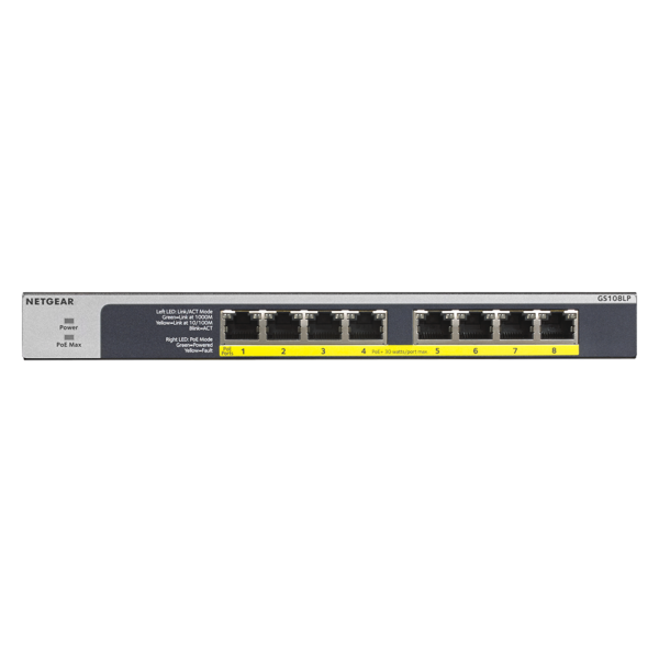 Netgear 8 PORT Gigabit POE+ 60W Switch GS108LP Front