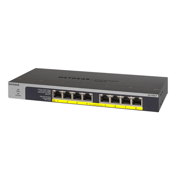 Netgear 8 PORT Gigabit POE+ 60W Switch GS108LP left