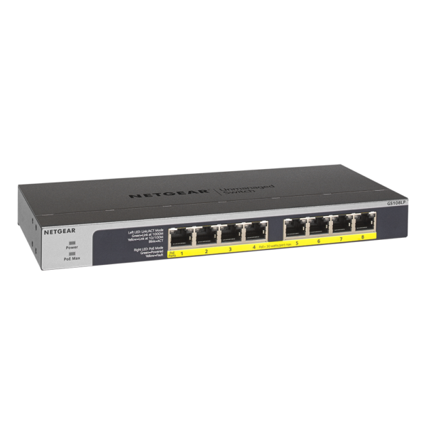 Netgear 8 PORT Gigabit POE+ 60W Switch GS108LP right