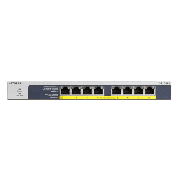 Netgear 8 PORT Gigabit POE+ 123W Switch GS108PP 24Aug17 front