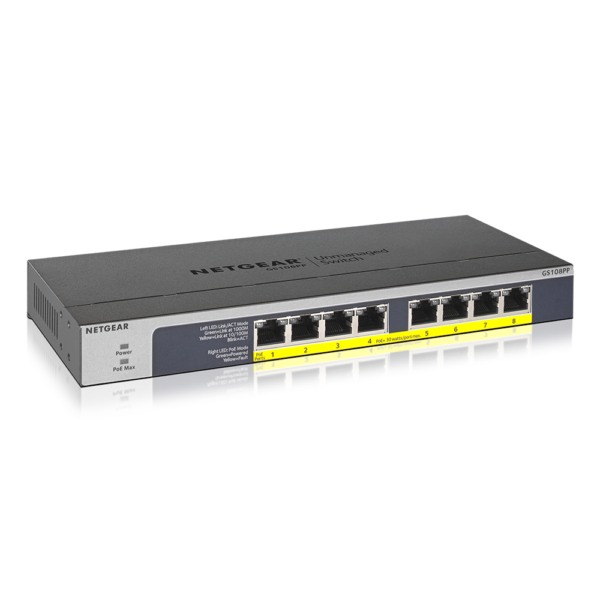 Netgear 8 PORT Gigabit POE+ 123W Switch GS108PP 24Aug17 hero