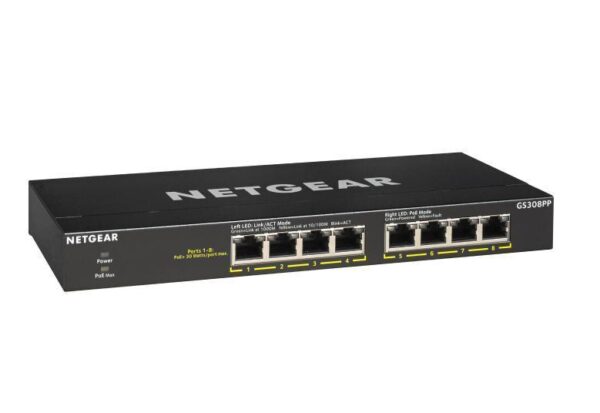 Netgear GS308PP SOHO 8-Port Gigabit PoE+ Unmanaged Switch GS308PP 100AJS 3